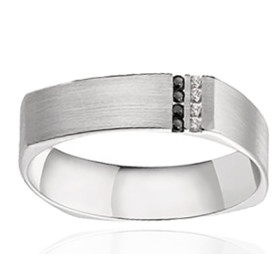 Alliance en palladium et diamants blancs et noirs