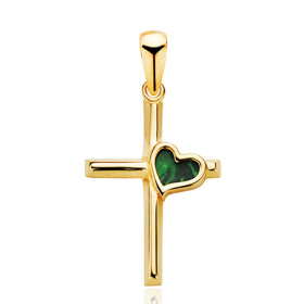 Pendentif croix or 18 carat et cœur malachite