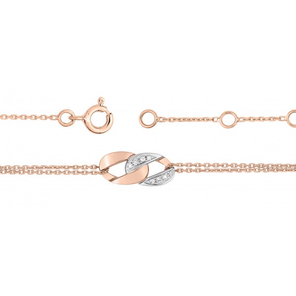 Bracelet ajustable deux ors 18 carats et diamants 0,04 carat pour femmes