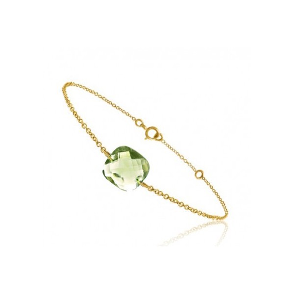 Bracelet or jaune ajustable et quartz vert coussin à facettes