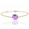 Bracelet or jaune ajustable et améthyste coussin à facettes