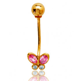 Piercing nombril or jaune 18 carats et zirconium papillon