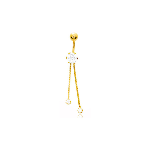 Piercing nombril or jaune 18 carats et zirconiums pendants