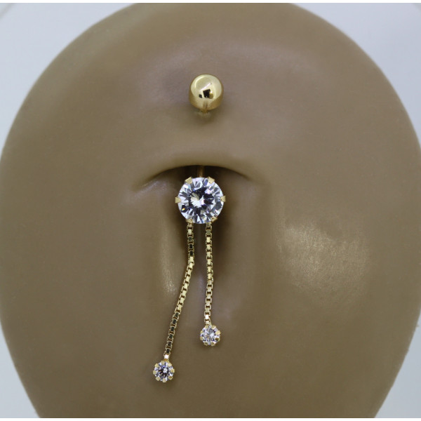 Piercing nombril or jaune 18 carats et zirconiums pendants