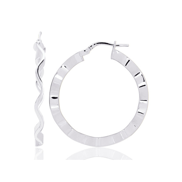 boucles d'oreilles or blanc 18 carats créoles vagues