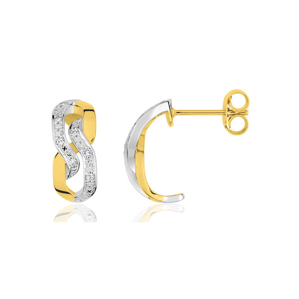 boucles d'oreilles deux ors 18 carats et diamant "chainon"