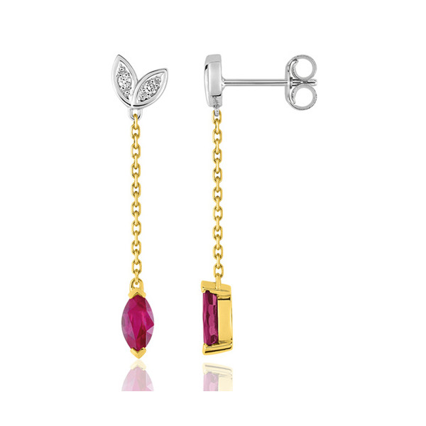 Pendants deux ors 18 carats, rubis et diamant pour femme