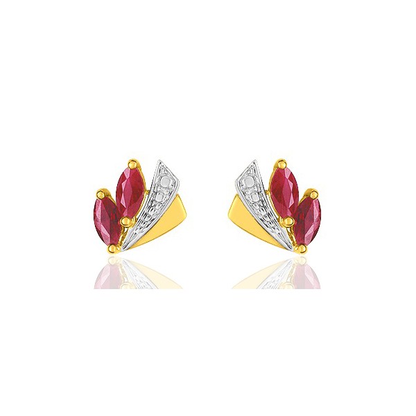 Boucles d'oreilles femme or jaune 18 carat et rubis 4,00mm