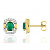 Boucles d'oreilles femme or jaune 18 carat et émeraude ovale et diamant 0,13 carat