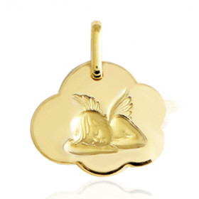 médaille ange sur nuage en or 18 rectangulaire