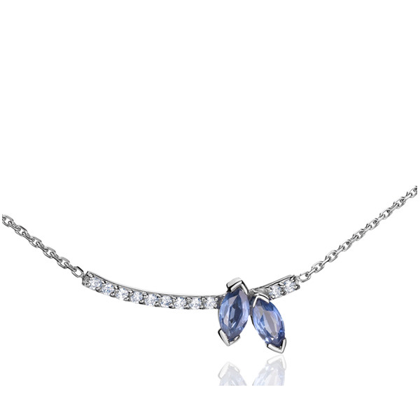 Collier Fiana joaillerie en or blanc 18 carats, diamant 0,11 carat et saphirs bleus