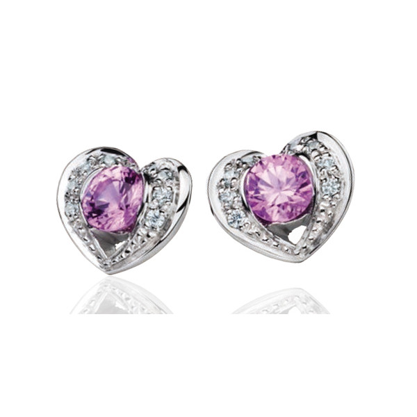 Boucles d'oreilles Fiana joaillerie en or blanc 18 carats, diamant 0,08 carat et saphirs roses