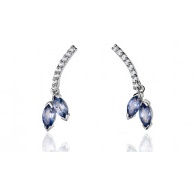Boucles d'oreilles Fiana joaillerie en or blanc 18 carats, diamant 0,16 carat et saphirs bleus de Ceylan