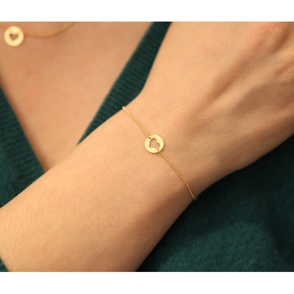 Bracelet Mistinguette en or jaune 18 carats modèle cœur - 17 cm