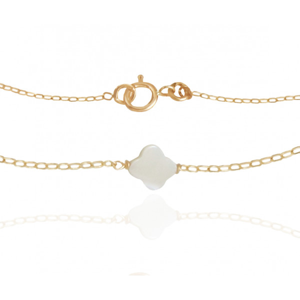 Bracelet Mistinguette en or jaune 18 carats et nacre en trèfle - 17 cm