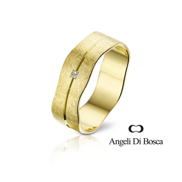 Bague alliance Angeli Di Bosca en or jaune 18 carats feuilleté et diamant 0,010 carat