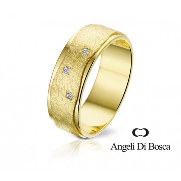 Bague alliance Angeli Di Bosca en or jaune 18 carats feuilleté 6,5 mm et diamants 0,03 carats