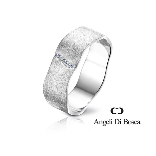 Bague alliance Angeli Di Bosca en or blanc 18 carats feuilleté 6,5 mm et diamants 0,035 carats