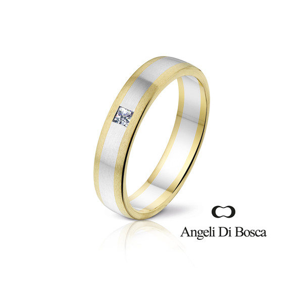 Bague alliance Angeli Di Bosca deux ors 18 carats et diamant 0,07 carat princesse