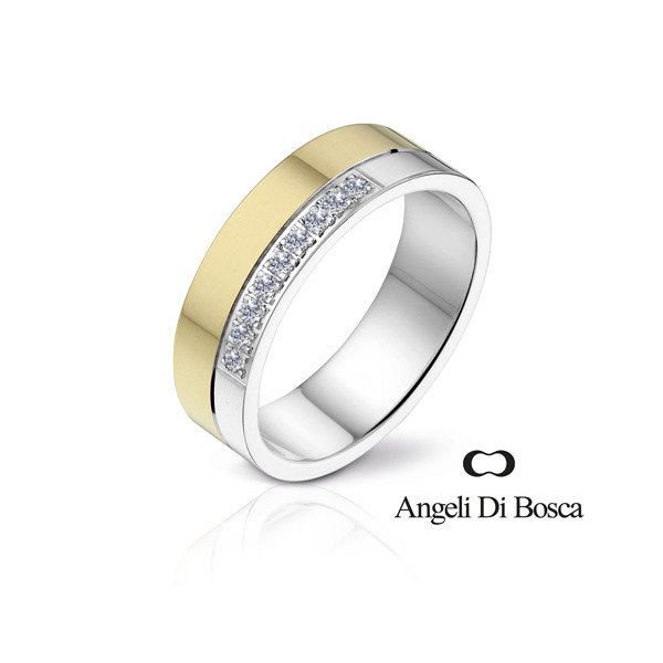 Bague alliance Angeli Di Bosca deux ors 18 carats et diamant 0,13 carat - 6 mm