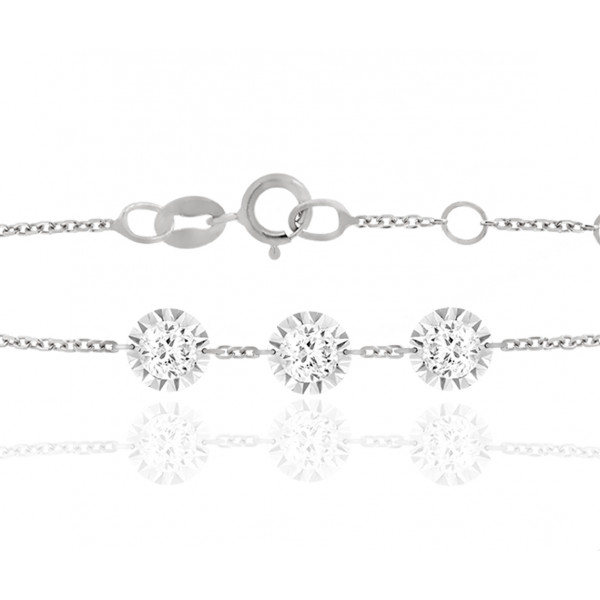 Bracelet "Filles en or" or blanc 18 carats et diamants 0,15 carat serti illusion