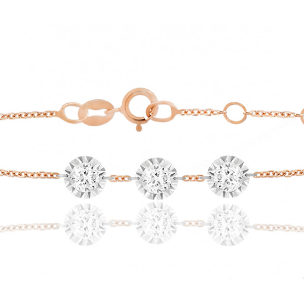 Bracelet "Filles en or" or rose 18 carats et diamants 0,15 carat serti illusion