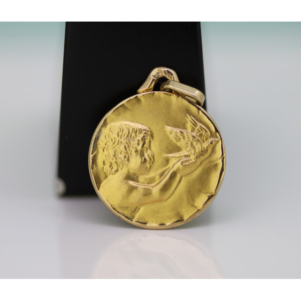 médaille ange à la colombe en or 18 ronde