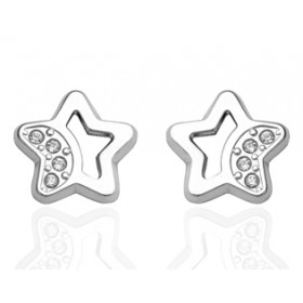 Boucles d'oreilles en or blanc 18 carats étoiles et zirconiums pour filles.