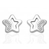 Boucles d'oreilles en or blanc 18 carats étoiles et zirconiums pour filles.