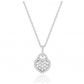 Chaine de cou en or blanc 18 carats et pendentif or blanc et diamant 0,43 carat "cœur"