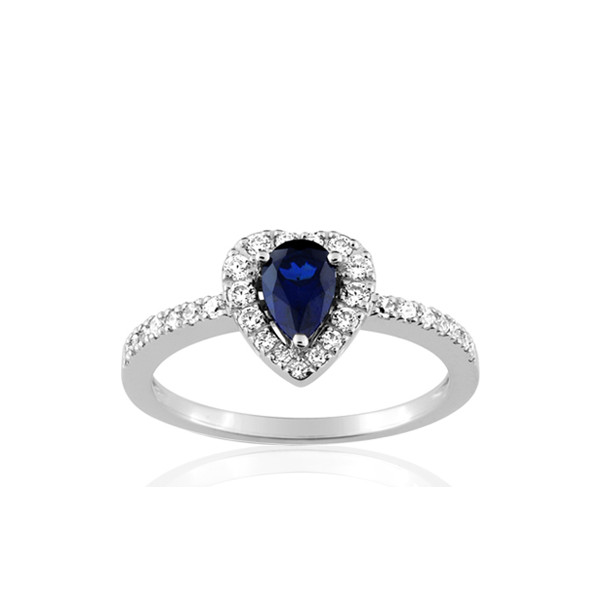 Bague or blanc 18 carats, saphir à facettes et diamant 0,26 carat