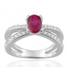 Bague or blanc 18 carats, rubis ovale et diamant 0,22 carat