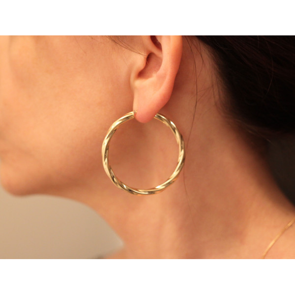 boucles d'oreilles créoles torsadées 40 mm en or jaune pour femmes