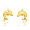 Boucles d'oreilles en or jaune 18 carats dauphins et zirconium pour filles.