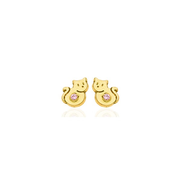 Boucles d'oreilles en or jaune 18 carats chatons et zirconium pour filles.