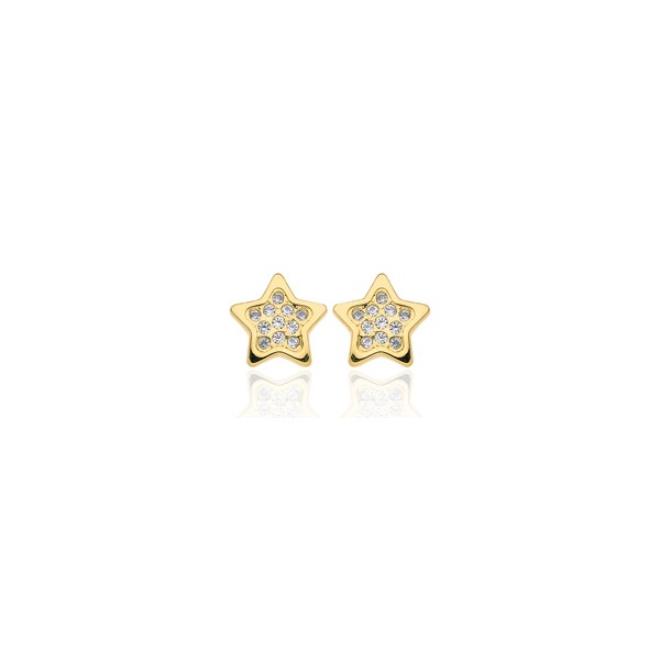 Boucles d'oreilles en or jaune 18 carats étoiles et zirconium pour filles.