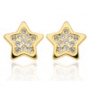 Boucles d'oreilles en or jaune 18 carats étoiles et zirconium pour filles.