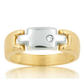 Chevalière deux ors 750/1000 et diamant pour hommes.