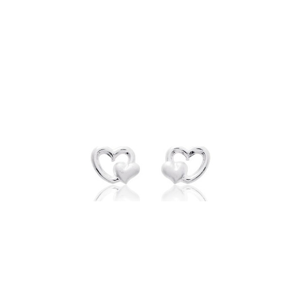 Boucles d'oreilles en or blanc 18 carats cœurs pour filles