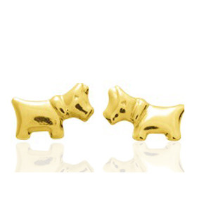 Boucles d'oreilles en or jaune 18 carats bébé chien, fermoir poussette