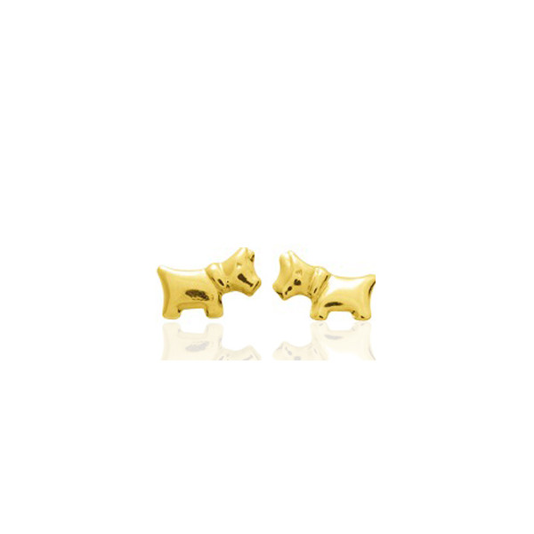 Boucles d'oreilles en or jaune 18 carats bébé chien, fermoir poussette