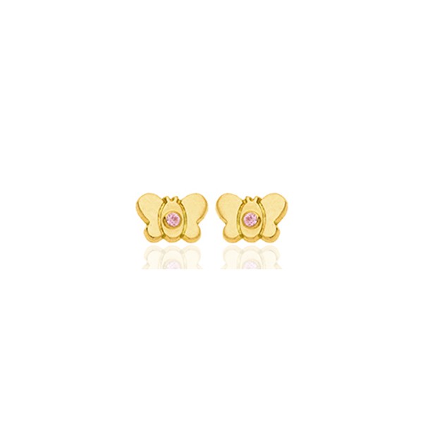 Boucles d'oreilles en or jaune 18 carats clair de lune  et zirconium rose pour filles.