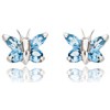 Boucles d'oreilles en or blanc 18 carats papillons et zirconium bleu pour filles.