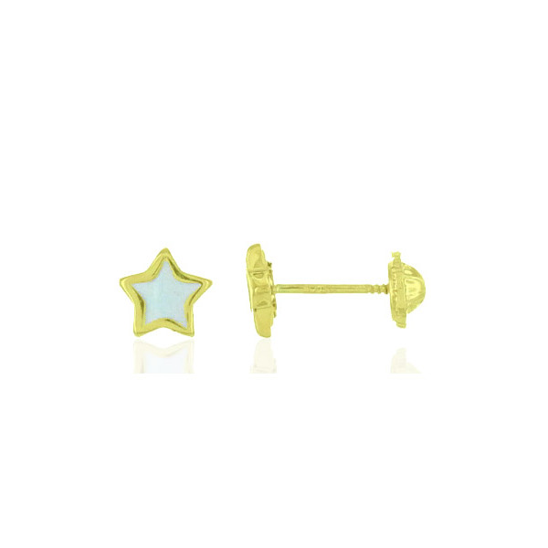 Boucles d'oreilles en or jaune 18 carats "étoiles" laqués blanc pour filles.