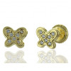 Boucles d'oreilles en or jaune 18 carats "papillons"  et zirconiums blancs pour filles.