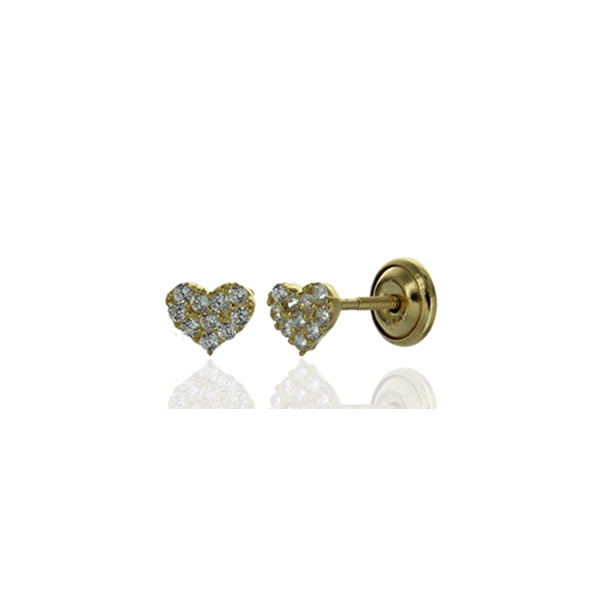 Boucles d'oreilles en or jaune 18 carats "cœurs"  et zirconiums blancs pour filles.