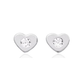 Boucles d'oreilles en or blanc 18 carats cœurs  et zirconium pour filles.