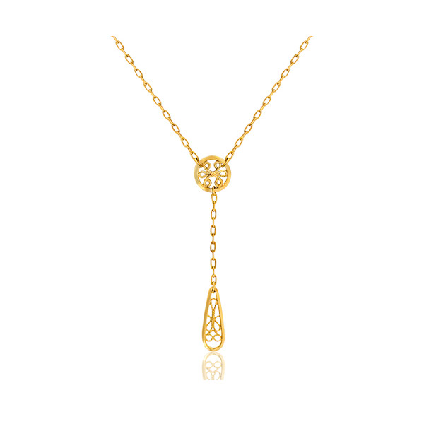 Collier or jaune 18 carats "Belle Epoque" filigrane pendants