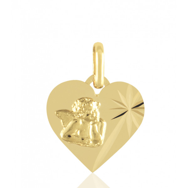 médaille ange sur cœur en or 18 carats