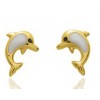 Boucles d'oreilles en or jaune 18 carats "dauphins" laqués pour filles.
